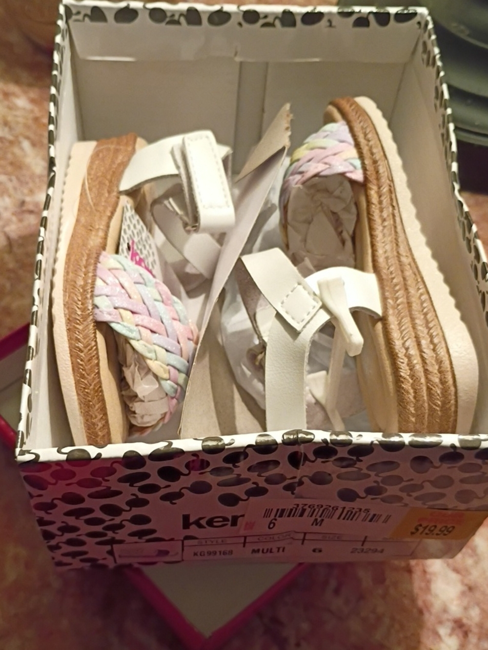 Kensie Girl White Sandals with Pastel Braided Straps